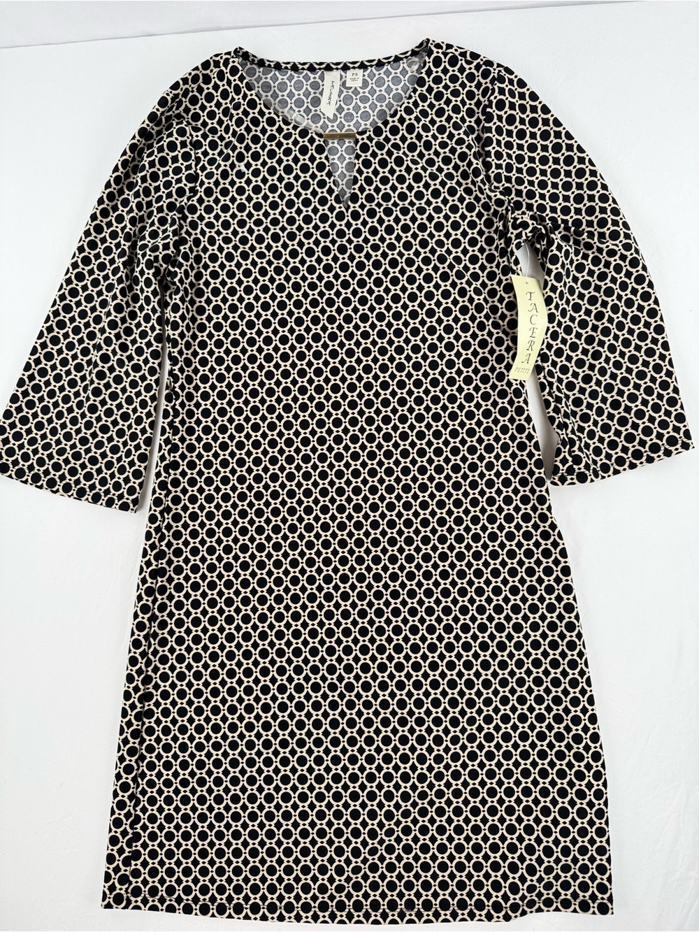 Tacera Black and Cream Geometric Midi Dress